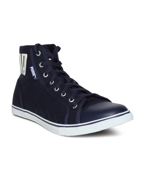 

Puma Men Navy Blue Streetballer Mid-Top Canvas Sneakers
