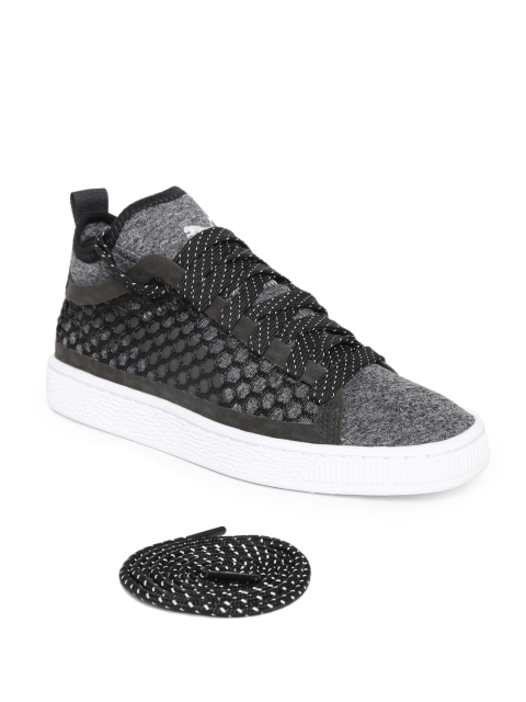 

Puma Unisex Grey Melange Basket Classic NETFIT Woven Design Mid-Top Sneakers