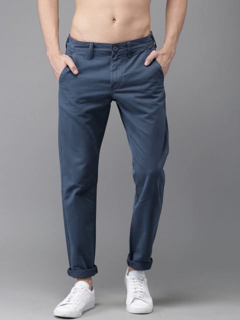 

HERE&NOW Men Blue Slim Fit Solid Cropped Chinos