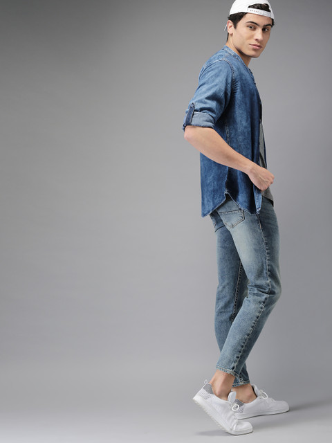 

HERE&NOW Men Blue Regular Fit Faded Denim Casual Shirt