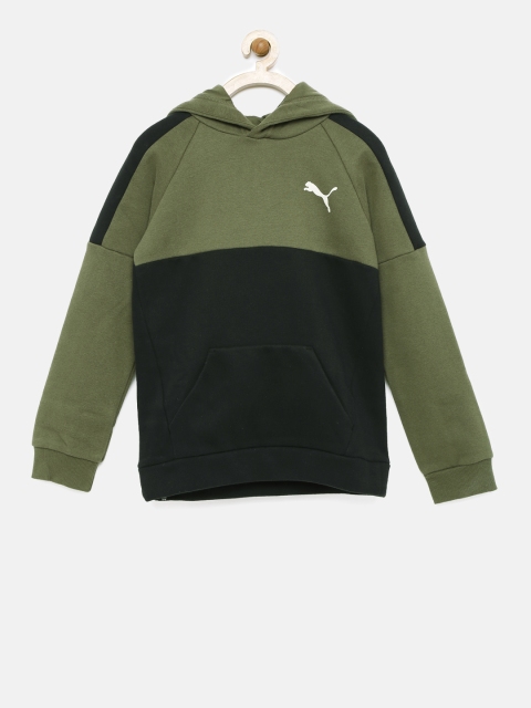 

Puma Boys Olive Green & Black Colourblocked Hooded Sweatshirt