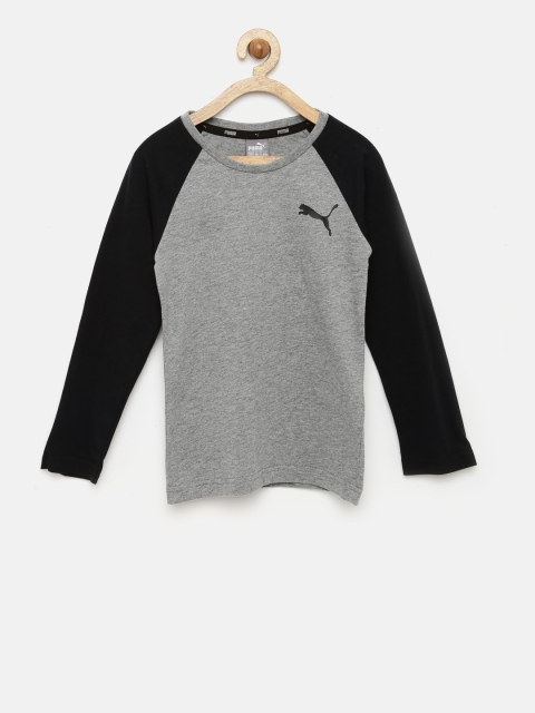 

Puma Boys Grey Black Printed DryCell Baseball Pure Cotton T-shirt