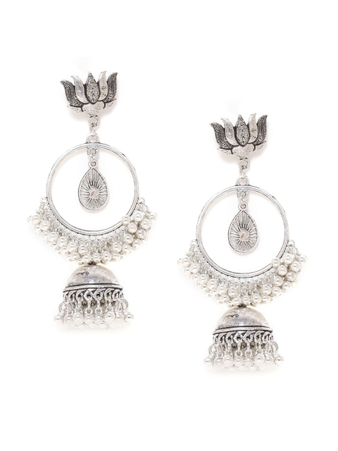 

The Jewel Basket Silver-Toned & White Dome Shaped Jhumkas