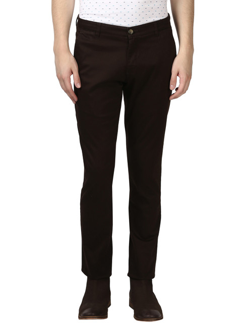 

Parx Men Coffee Brown Tapered Fit Solid Regular Trousers