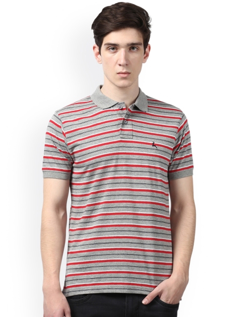 

Parx Men Grey Striped Polo Collar T-shirt