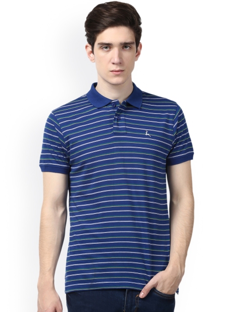 

Parx Men Blue Striped Polo Collar T-shirt
