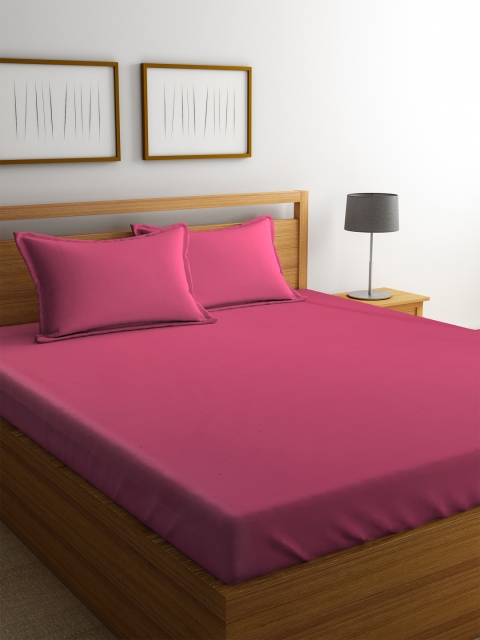 

Portico New York Pink Solid Flat 144 TC Cotton 1 Queen Bedsheet with 2 Pillow Covers