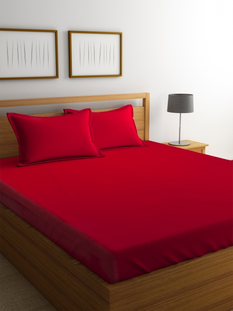 

Portico New York Red Solid Flat 144 TC Cotton 1 King Bedsheet with 2 Pillow Covers