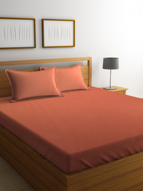 

Portico New York Peach-Coloured Solid Flat 220 TC Cotton 1 King Bedsheet with 2 Pillow Covers
