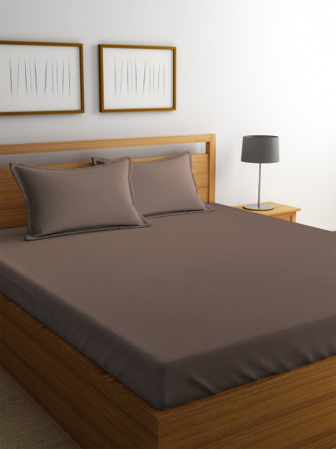 

Portico New York Brown Solid Flat 144 TC Cotton 1 Queen Bedsheet with 2 Pillow Covers