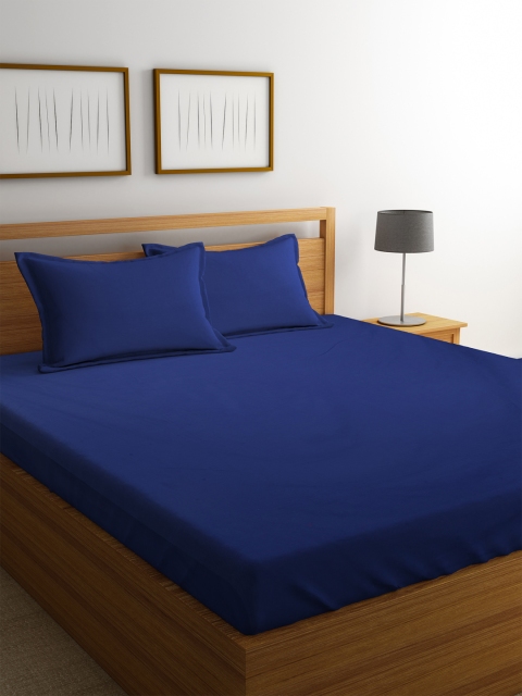 

Portico New York Navy Blue Solid Flat 220 TC Cotton 1 King Bedsheet with 2 Pillow Covers