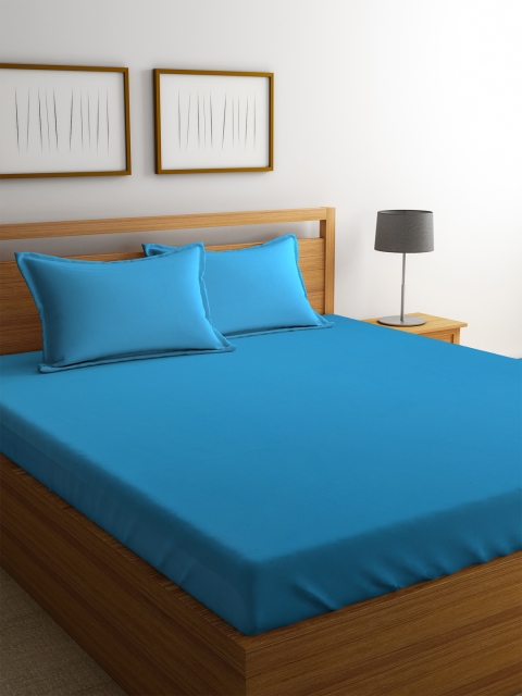 

Portico New York Blue Solid Flat 144 TC Cotton 1 King Bedsheet with 2 Pillow Covers