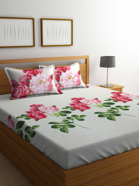 

Portico New York White & Red Floral Flat 220 TC Cotton 1 King Bedsheet with 2 Pillow Covers