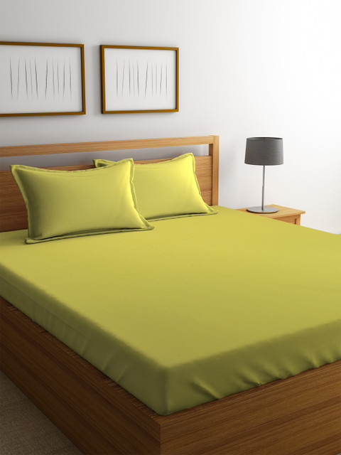 

Portico New York Lime Green Solid Flat 144 TC Cotton 1 Queen Bedsheet with 2 Pillow Covers