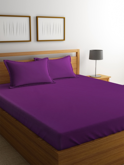 

Portico New York Purple Solid Flat 144 TC Cotton 1 King Bedsheet with 2 Pillow Covers