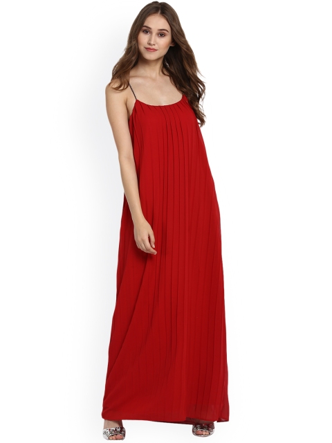

Kazo Women Red Solid Maxi Dress
