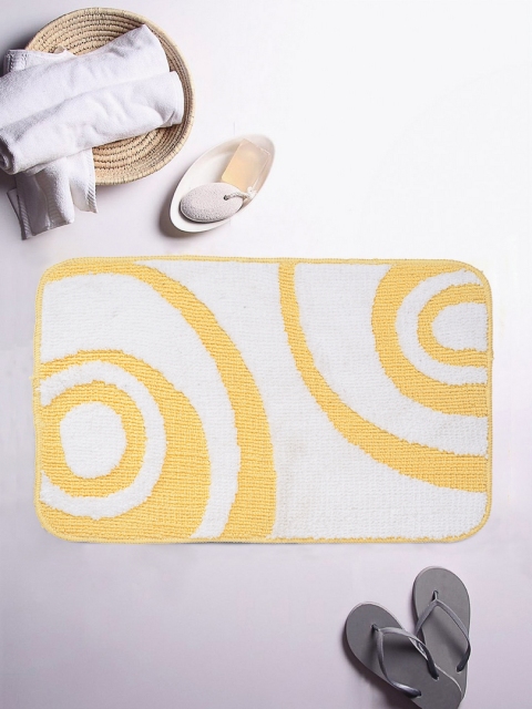 

ROMEE White & Yellow Patterned Rectangular Printed Bath Rug