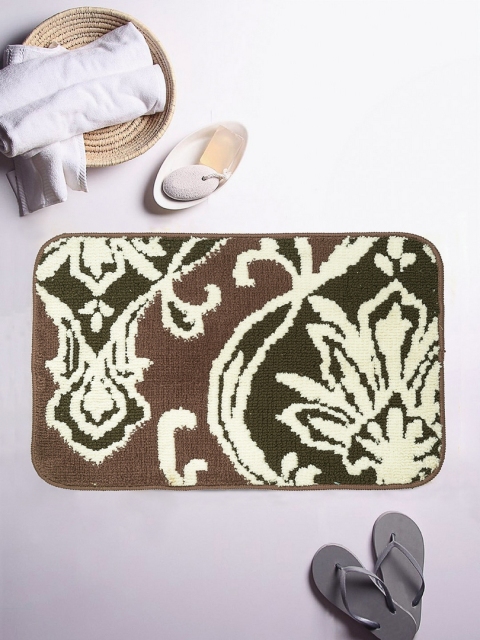 

ROMEE Green & Brown Patterned Rectangular Bath Rug