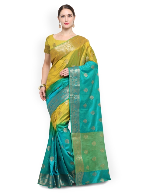 

Saree mall Olive Green & Blue Silk Blend Woven Design Banarasi Saree
