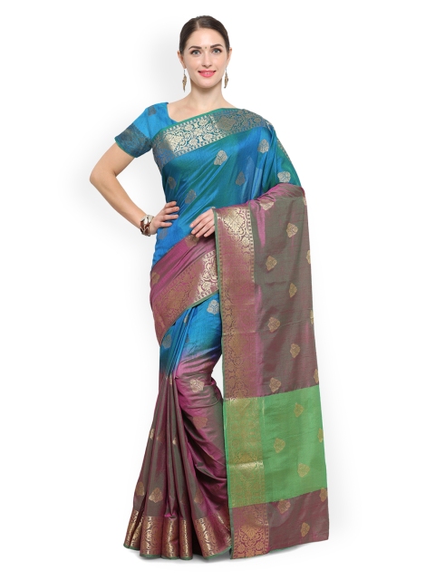 

Saree mall Blue & Purple Silk Blend Woven Design Banarasi Saree