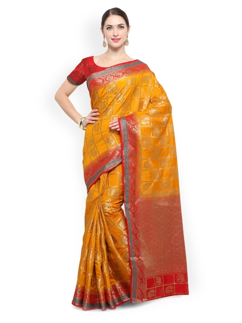 

Saree mall Mustard Silk Blend Woven Design Banarasi Saree