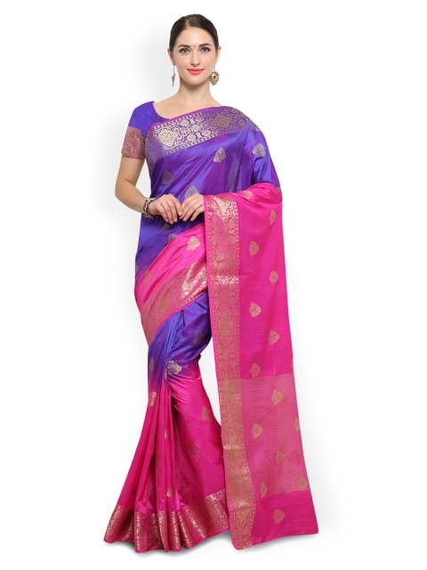 

Saree mall Purple & Pink Silk Blend Woven Design Banarasi Saree