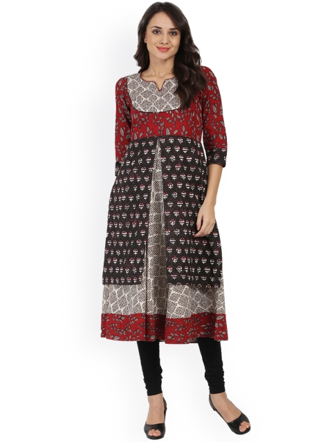 

Nayo Women Black & Beige Printed A-Line Layered Kurta
