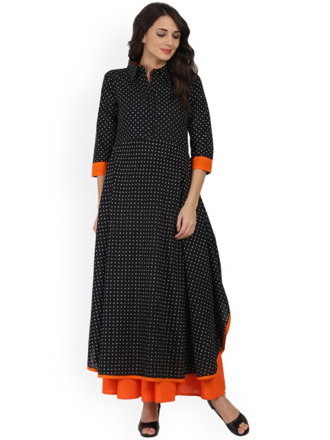 

Nayo Women Black Printed A-Line Kurta