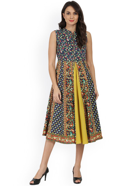 

Nayo Women Blue & Yellow Floral Printed Anarkali Kurta Dress