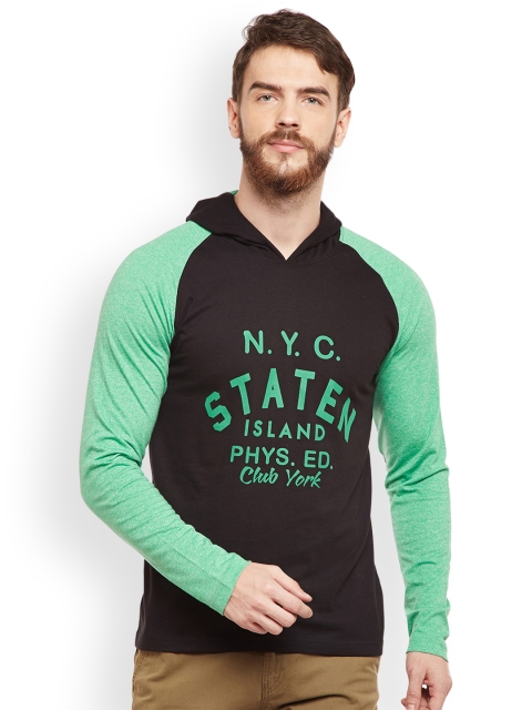 

Club York Men Black Printed Hood T-shirt