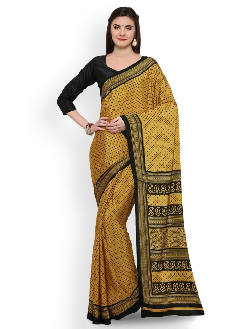 

Ligalz Yellow Printed Poly Crepe Saree