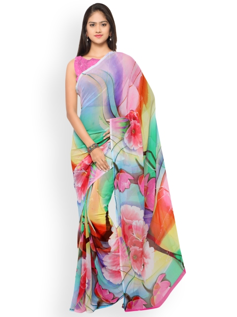 

Ligalz Multicoloured Printed Poly Georgette Saree, Multi