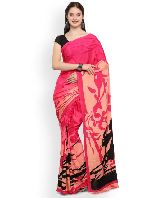

Ligalz Pink & Peach-Coloured Poly Crepe Printed Saree