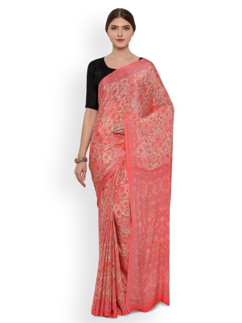 

Ligalz Peach-Coloured Printed Poly Crepe Saree