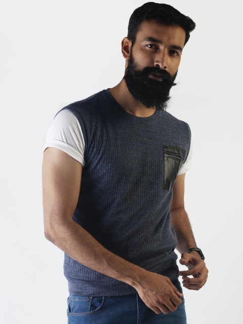 

Blue Saint Men Navy Blue Solid Sweater Vest