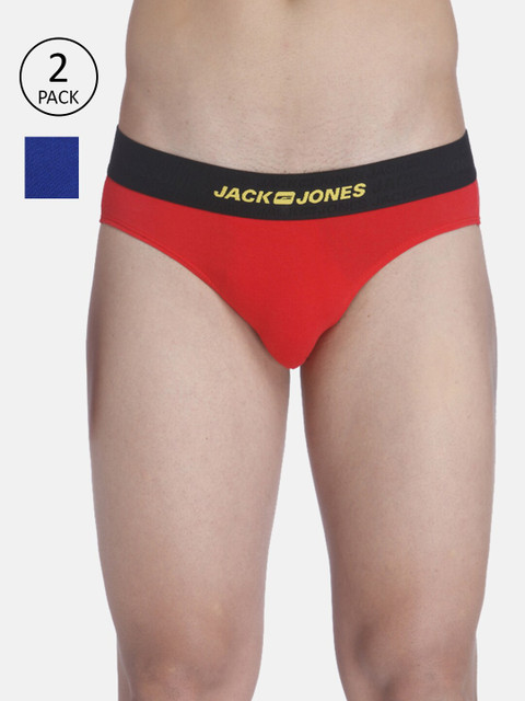 

Jack & Jones Men Pack Of 2 Solid Mid-Rise Basic Briefs 1834595010, Red