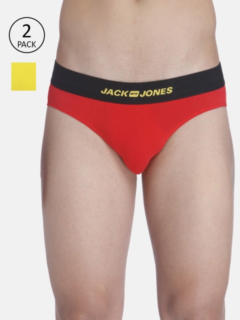 

Jack & Jones Men Pack of 2 Red & Yellow Solid Basic Briefs 1834627010