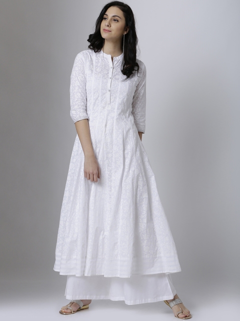 

Vishudh Women White Printed Kurta With Pallazo