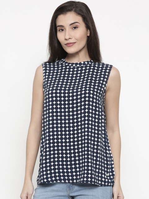 

Pepe Jeans Women Navy & White Printed Top, Navy blue