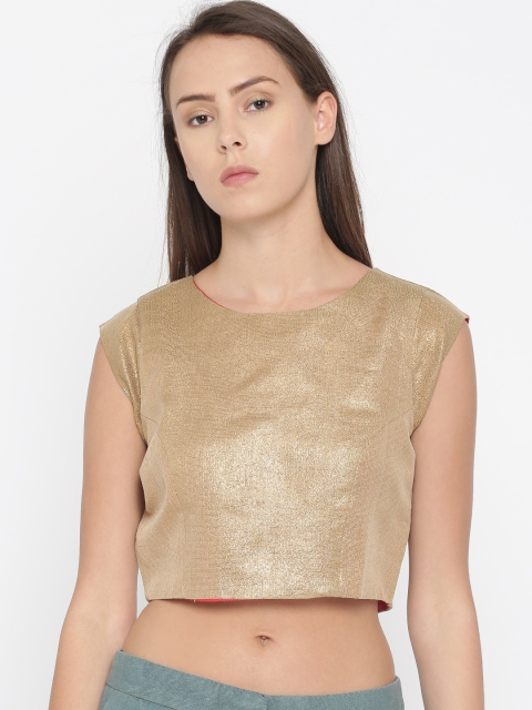 

Global Desi Women Gold-Toned Solid Crop Top