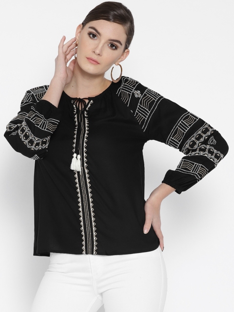 

Global Desi Women Black Self-Design Top
