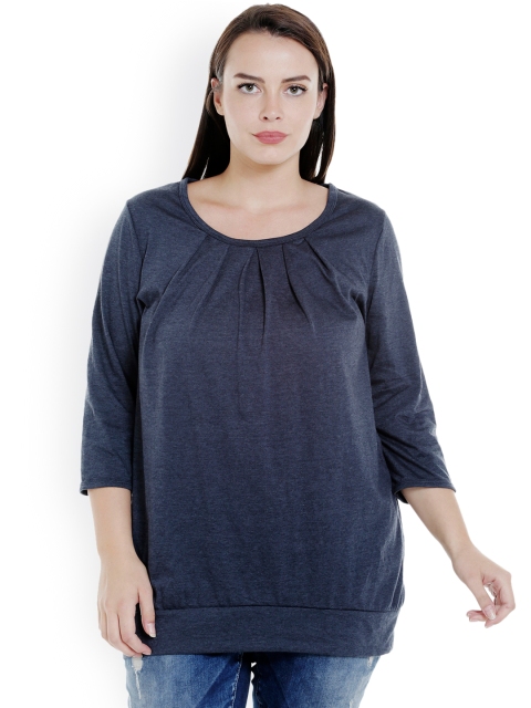 

JUNAROSE Plus Size Women Navy Blue Solid Top