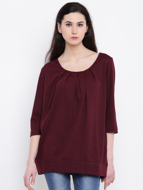 

JUNAROSE Plus Size Women Burgundy Solid Top