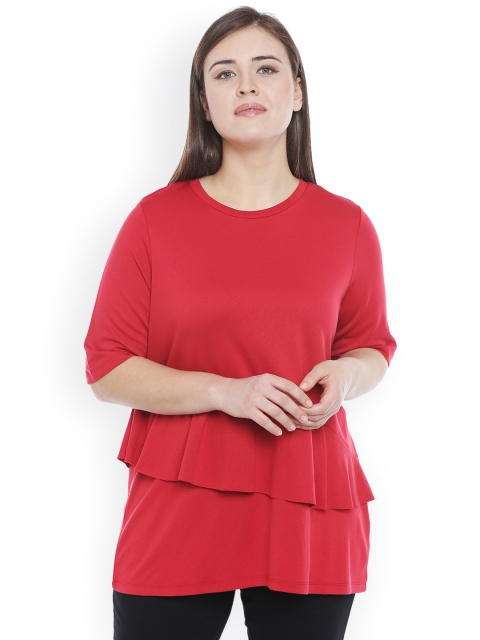 

JUNAROSE Plus Size Women Red Layered Longline Top