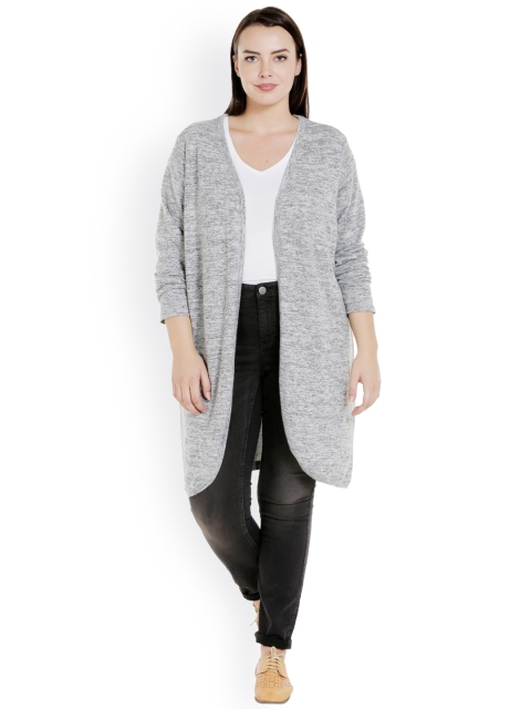 

JUNAROSE Plus Size Grey Melange Solid Open Front Shrug