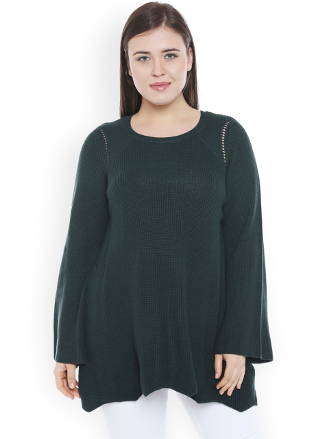 

JUNAROSE Plus Size Women Green Solid Longline Pullover