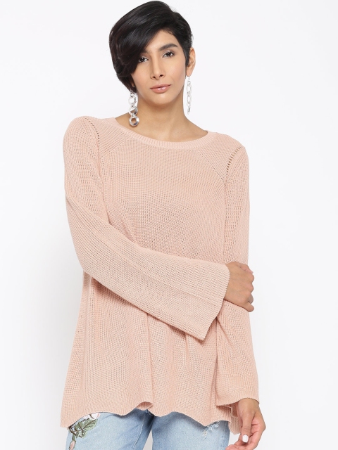 

JUNAROSE Plus Size Women Peach-Coloured Ribbed Longline Sweater