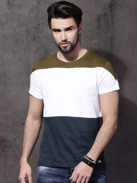

Roadster Men Navy & White Colourblocked Round Neck T-shirt, Navy blue