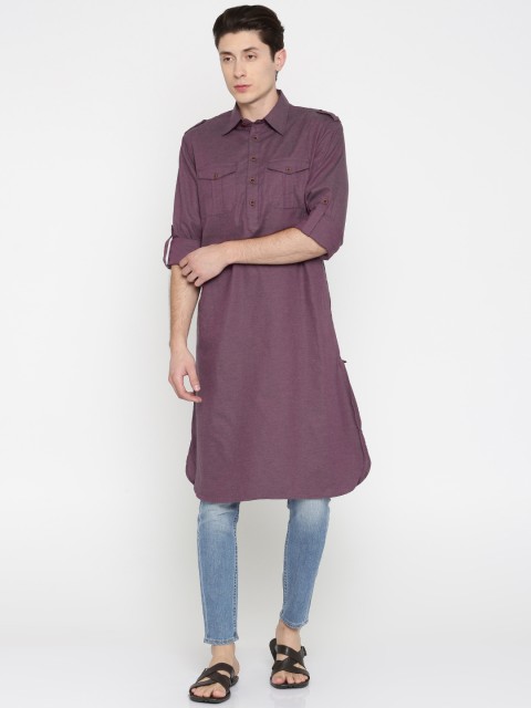 

Freehand Men Purple Solid Pathani Kurta