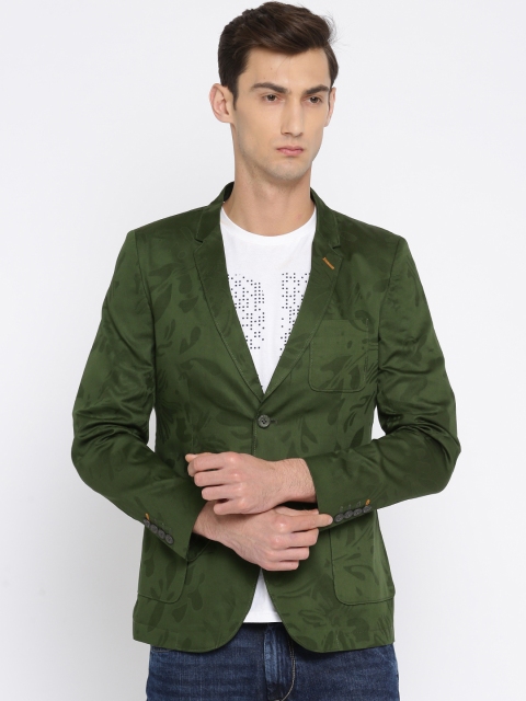

The Indian Garage Co. Green Self Design Slim fit Single-Breasted Casual Blazer